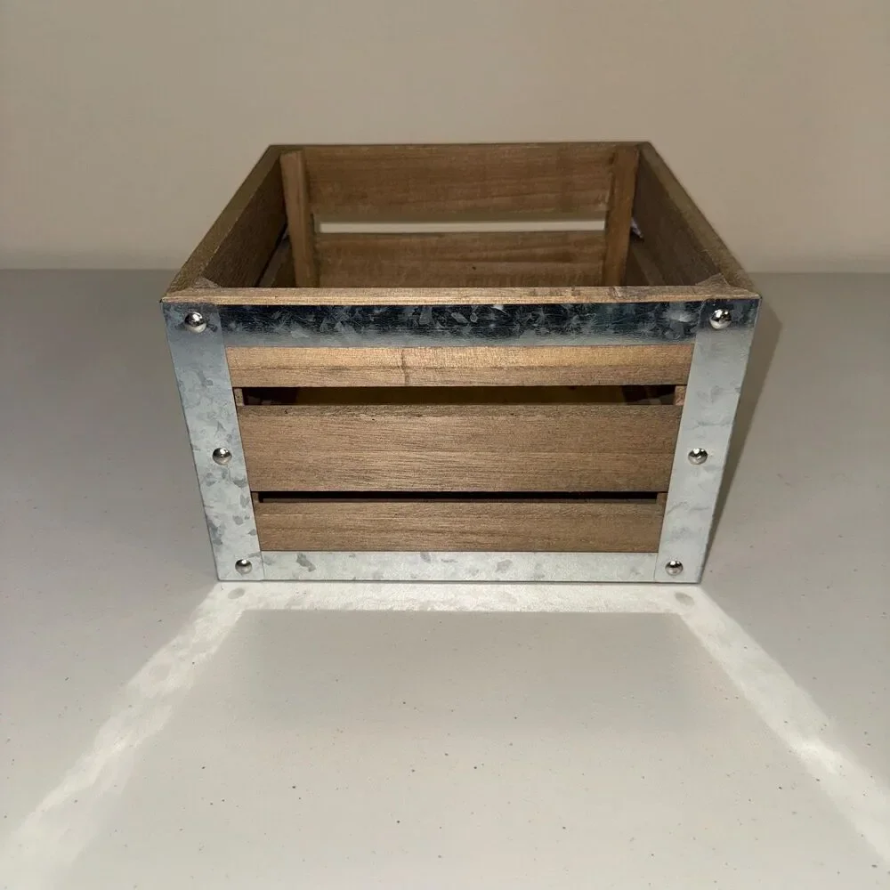Farmhouse Wood Crate Box Square Rustic Display Home Deco Basket Storage Organize